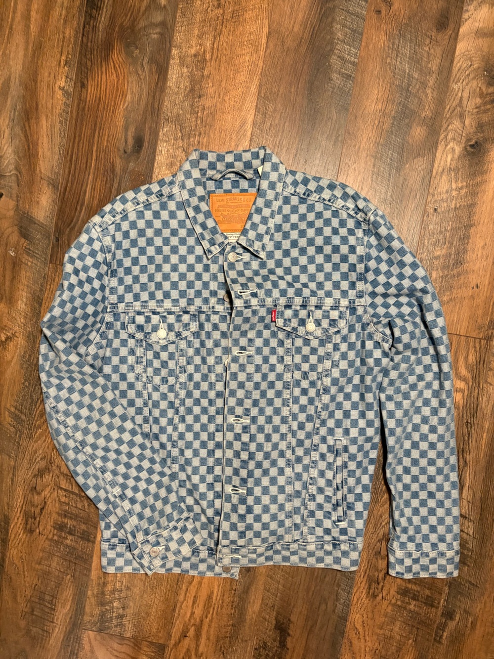 Levi's Premium Checkerboard Denim Trucker Jacket Men's Large